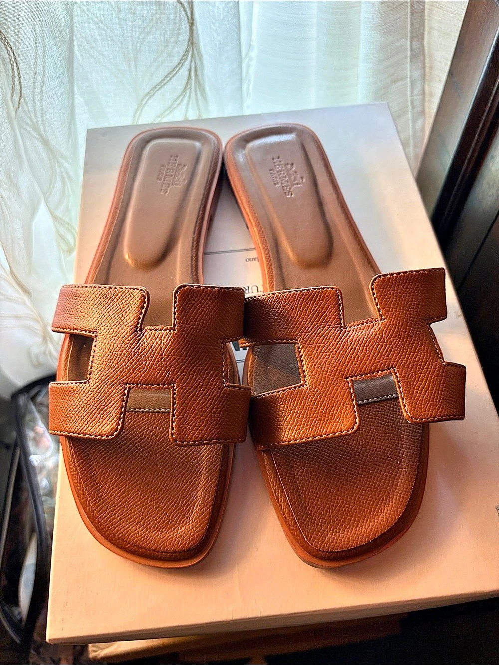 Hermes Oran Sandal Leather Sandals Brown EU 38